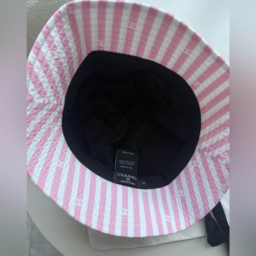 CHANEL Pink and White Striped Hat - Picture 3 of 4